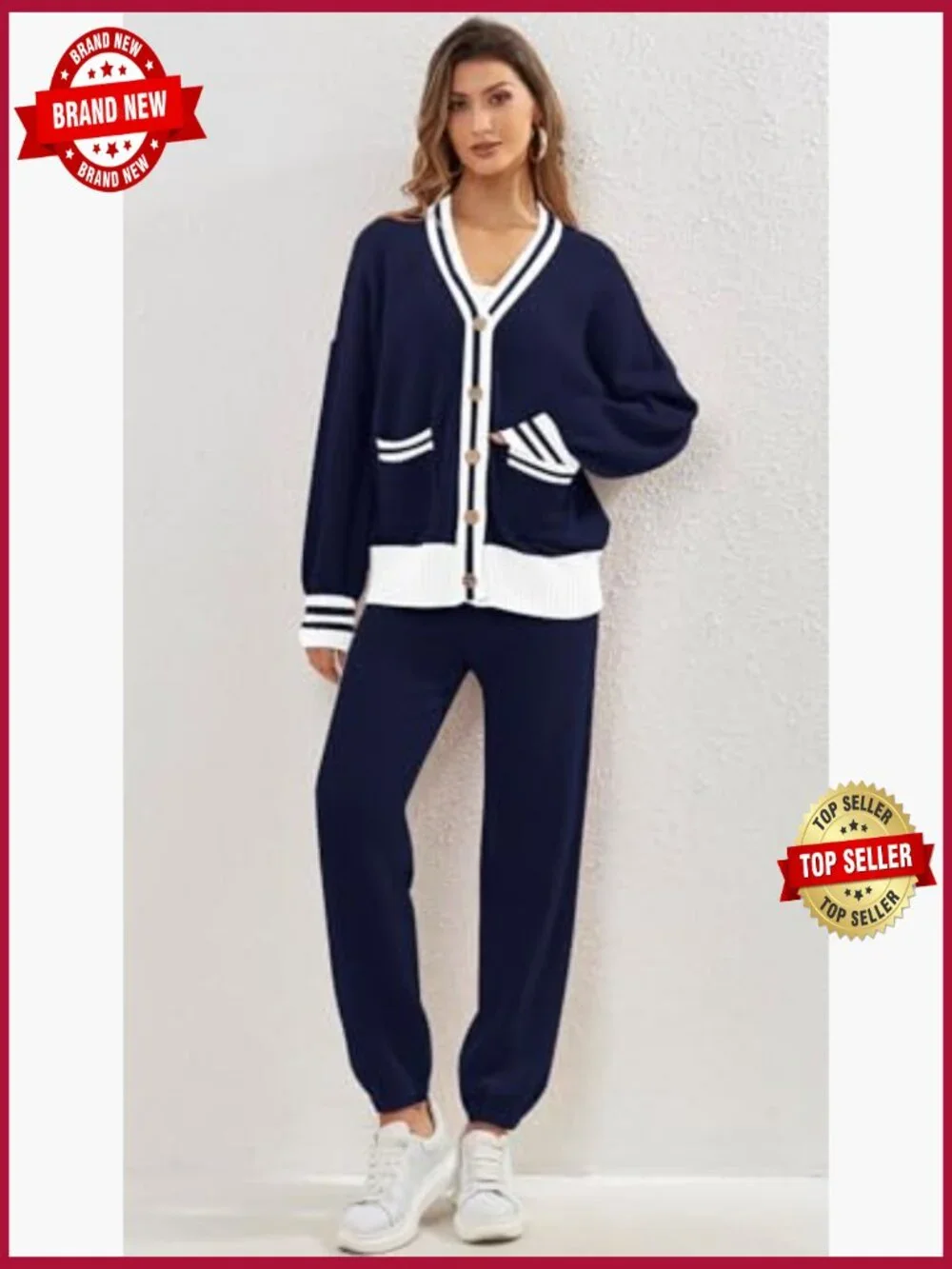 2 Piece Cardigan Sweater Pants Set Knit Lounge Matching Outfit